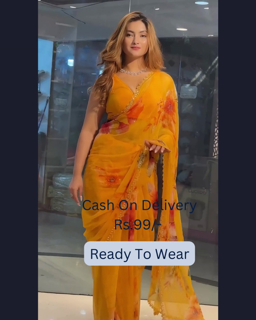 Sunshine Yellow Floral Ready-to-Wear Saree – Grace with Effortless Glam