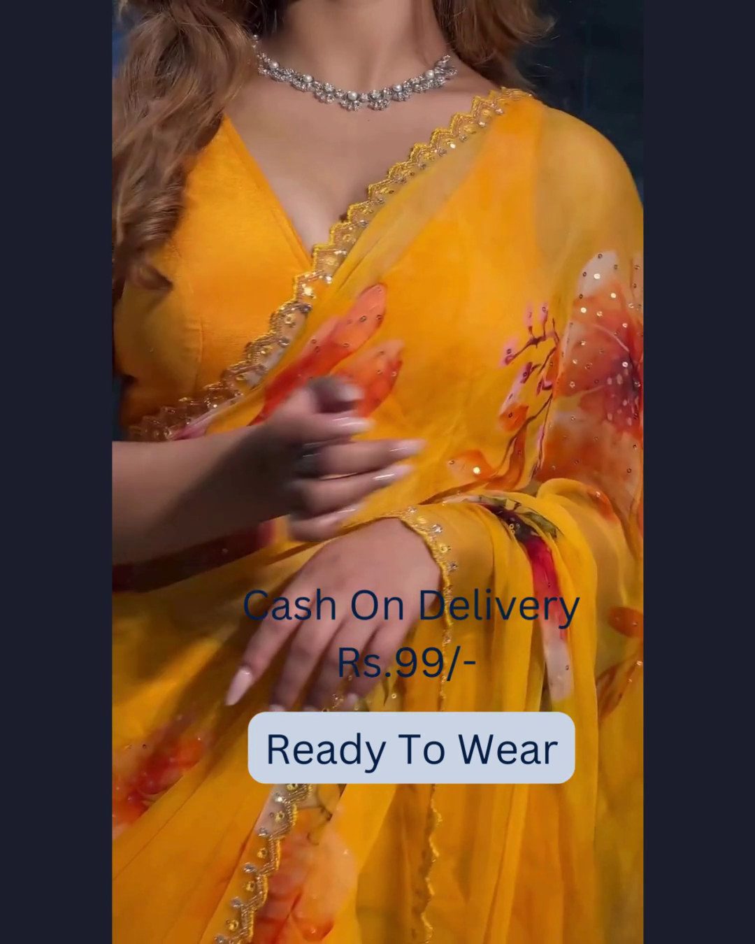 Sunshine Yellow Floral Ready-to-Wear Saree – Grace with Effortless Glam - Image 2