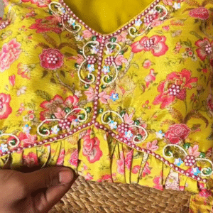 yellow color handwork kediya set with dupatta