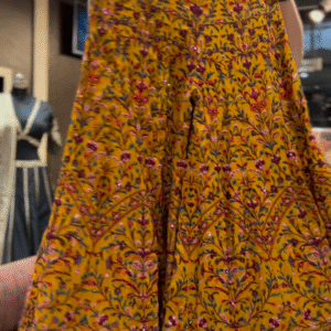 yellow georgette plazzo blouse set with heavy thread embroidery