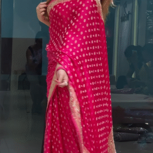 Rani Pink Zari & Sequins Work Raw Silk Saree
