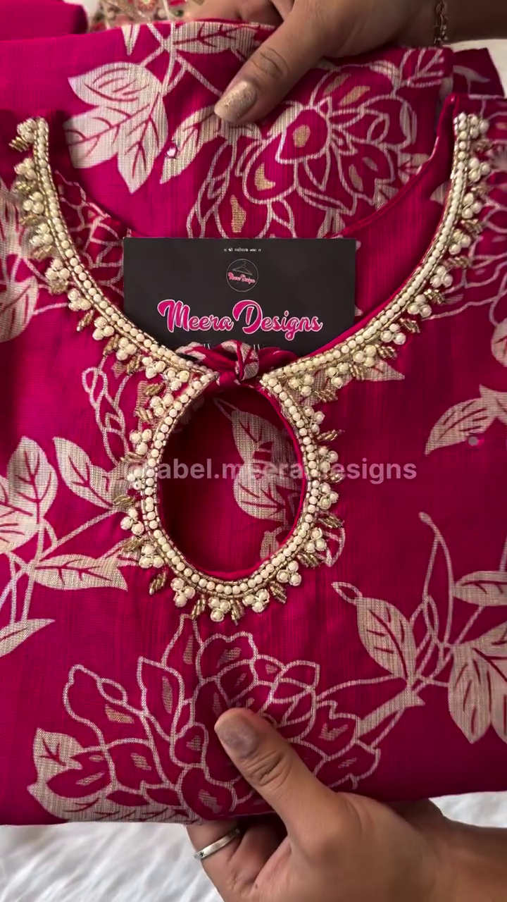 Elegant Magenta Floral Print Suit Set with Embellished Neckline and Matching Dupatta - Image 4