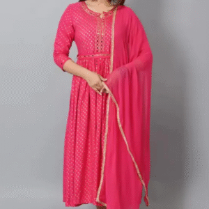 Women Viscose Rayon Marron Sherwani Dupatta Set